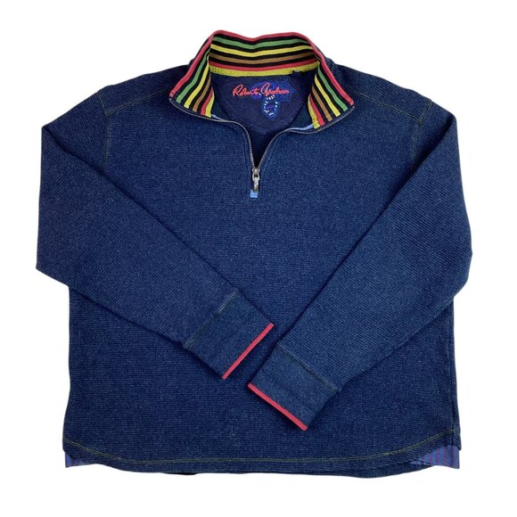 Robert Graham Mens L/G Blue Waffle Knit Half Zip Pullover Sweater - Picture 4 of 9